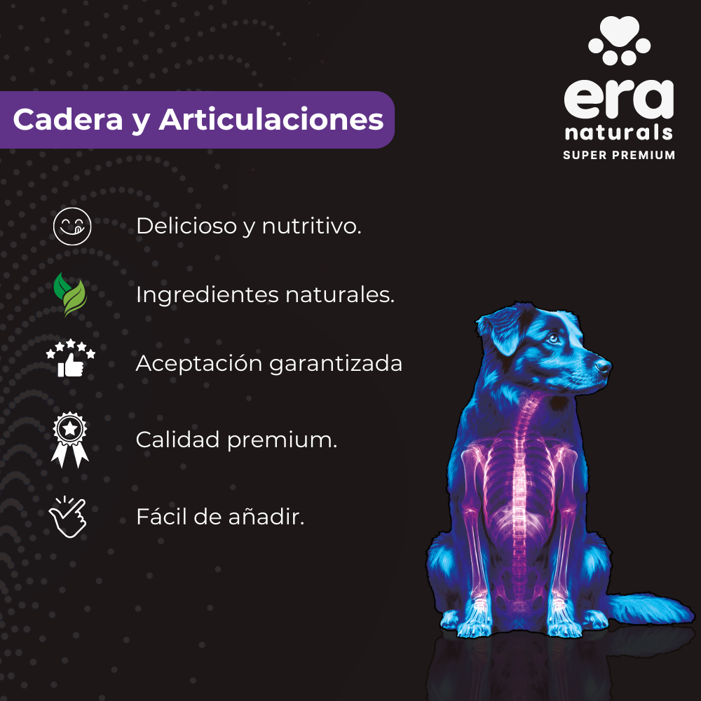 Era Naturals Cadera Y Articulaciones. Suplemento para Perros con Glucosamina, Condroitina y Colágeno Complemento para Croquetas o Dieta Barf 300g Era Naturals Cadera Y Articulaciones. Suplemento para Perros con Glucosamina, Condroitina y Colágeno Complemento para Croquetas o Dieta Barf 300g